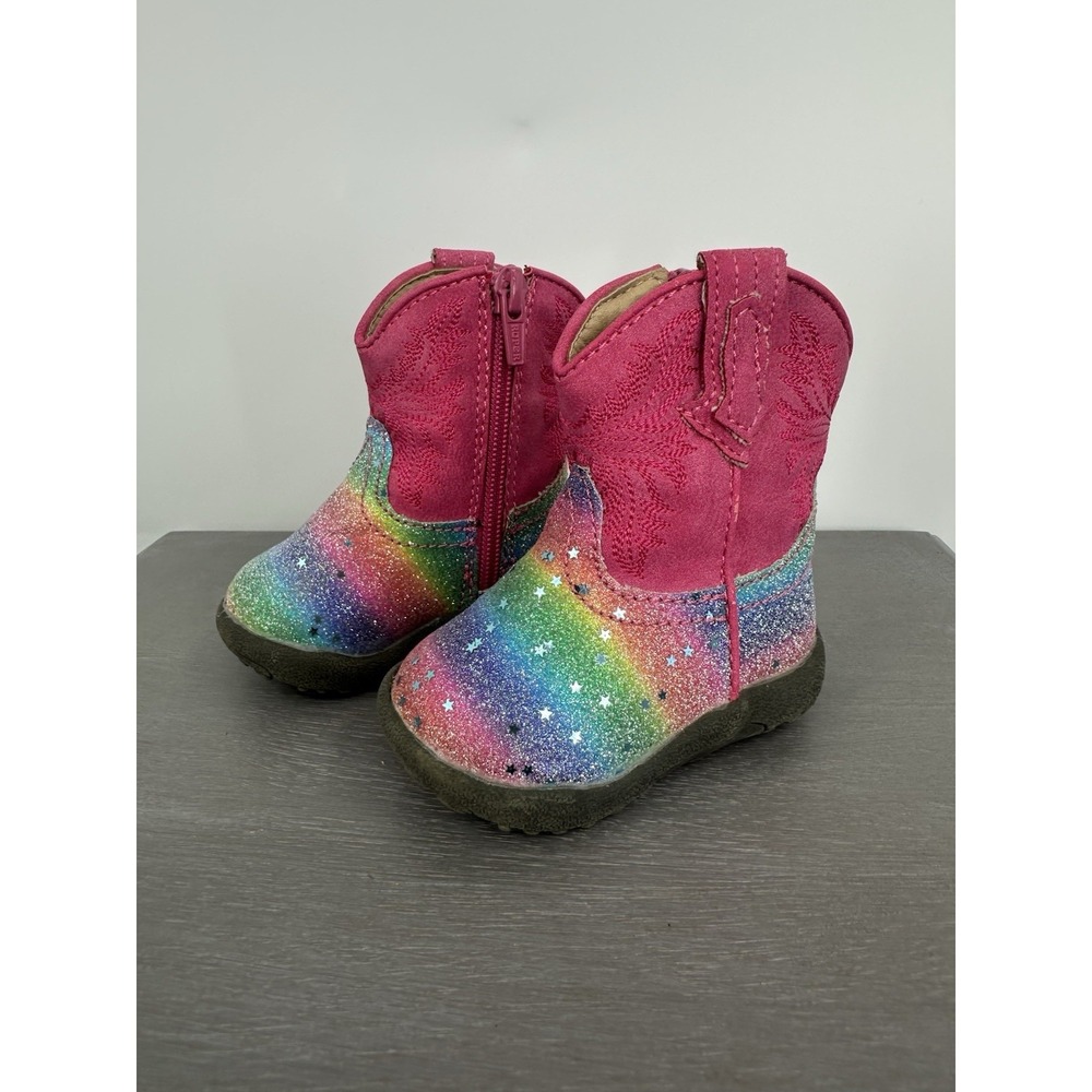 Roper Rainbow Pink Boots  Rubber Bottoms Infant Girl Size 2 Zipper